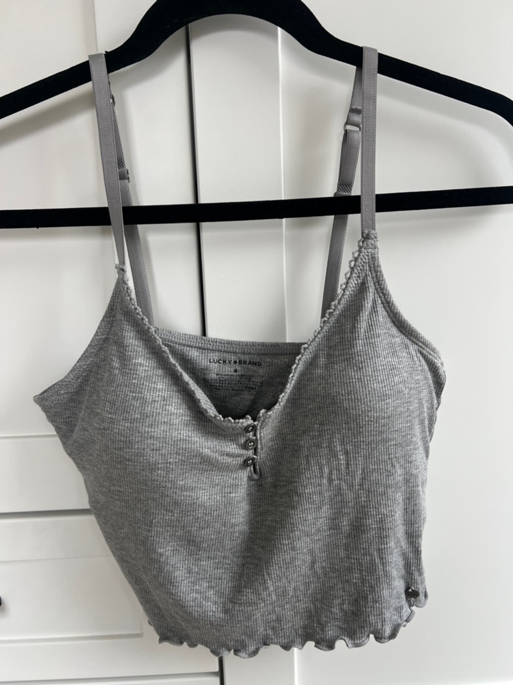 Lucky Brand Light Gray Ribbed Cropped Tank with Button Front